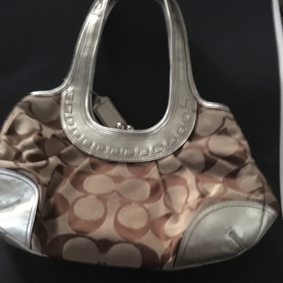 Coach Handbags - Coach Satchel Signature Handbag with Silver Trim